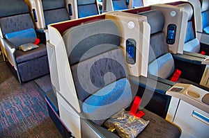 Modern airplane interiors, first class seats