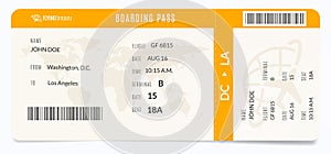 Modern airplane template. Realistic plane admission. Boarding pass illustration.
