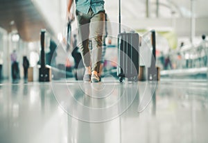 Modern airport hall with passenger