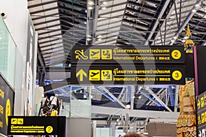 Modern airport international departure sign with numbers