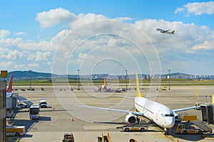 Modern airport overlooking scene