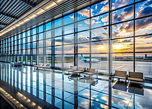 Airport terminal floor with glass windows photo