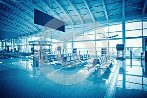 Modern airport terminal waiting room