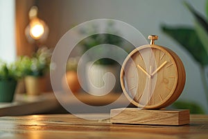 modern alarm clock and houseplant on bedside table. ai generated