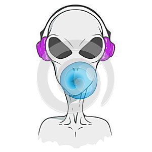 Modern alien with chewing gum