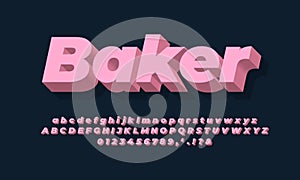 Modern alphabet 3d soft pink bold text effect or font effect design