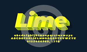 Modern alphabet 3d  lime  text effect or font effect design