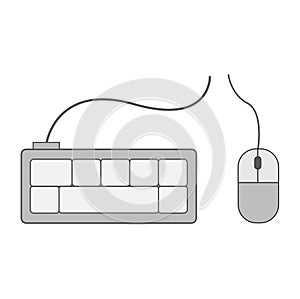Modern aluminum computer keyboards and mice. Vector illustrations in flat styles