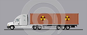 Modern American car with a semitrailer for transporting containers with nuclear fuel