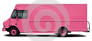 Modern American cargo minibus pink color side view.