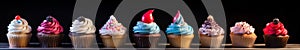 Modern american cupcakes with fruit decoration on a black background
