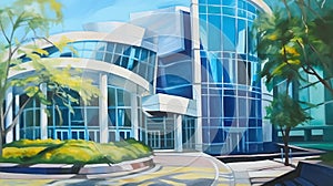 Modern American office building architectural illustration. Generative AI