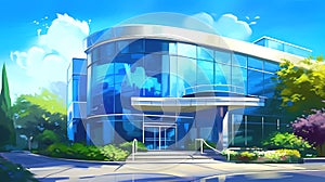 Modern American office building architectural illustration. Generative AI