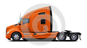 The modern American truck Kenworth T680 is completely orange. photo