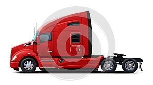 The modern American truck Kenworth T680 is completely red. photo
