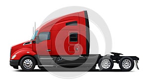 Modern American truck Kenworth T680 in red with a black plastic bottom. photo