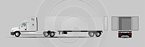 Modern American truck with open trailer doors. Side and back views. Delivery van isolated. Vector illustration