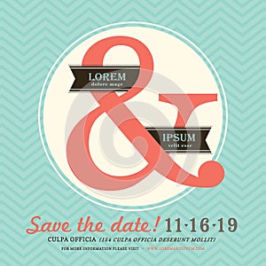 Modern Ampersand Wedding invitation with chevron background