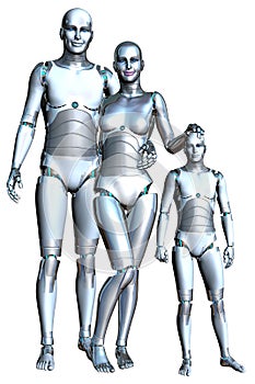 Modern Android Robot Family Isolated