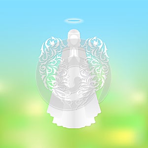 Modern angel silhouette with ornaments wings