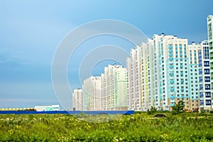 Modern apartmen buildings against blue sky