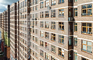 Modern apartment building facade mixed-use urban multi-family residential district area