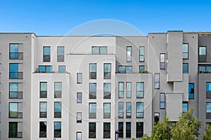 Modern apartment building facade, new apartment buildings exterior photo