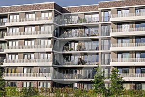 Modern apartment building with large balconies