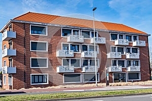 Modern apartment buildings.