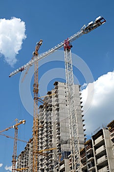 Modern apartment buildings construction in process