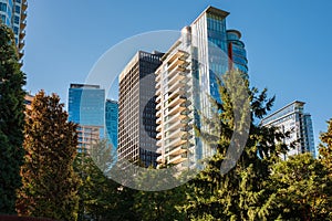 Modern apartment buildings in downtown Vancouver. Abstract architecture of a modern city