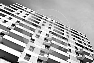 Modern apartment buildings exteriors. Black and white