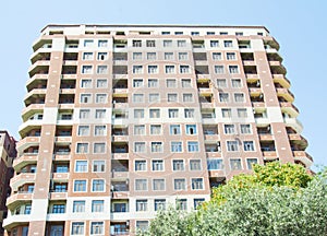 Modern apartment buildings exteriors in sunny day