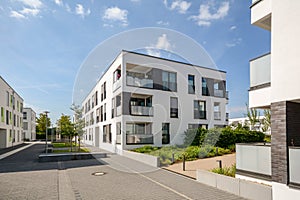 Modern apartment buildings in a green residential area in the city