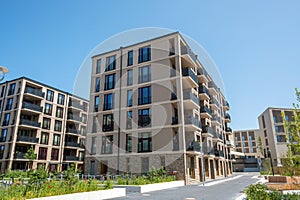 Modern apartment buildings in a housing development area