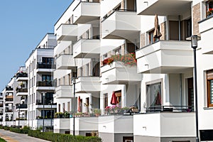 Modern apartment buildings with many balconies