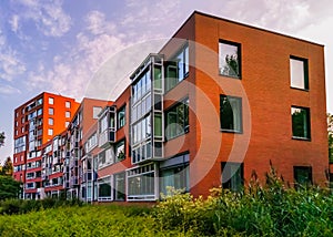 Modern apartment complex building in apeldoorn city, The netherlands, Dutch architecture