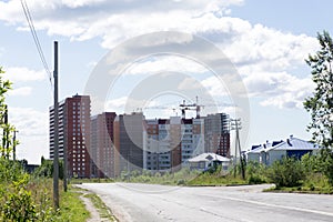 Modern apartment complex exterior cement men rural,