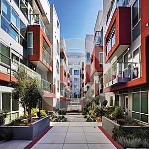 A modern apartment complex street generative AI