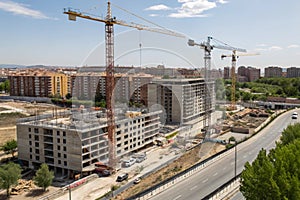 Modern apartment complex under construction in Madrid