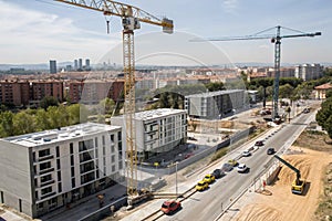Modern apartment complex under construction in Madrid