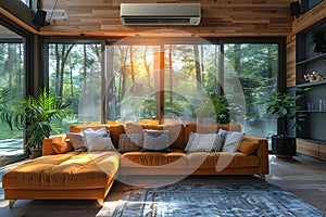 Concept Apartment Features, Modern apartment with dual inverter hotcold split AC unit under sofa