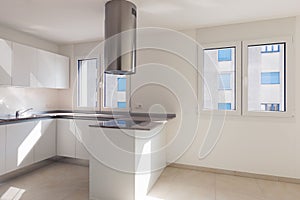 Modern apartment, empty spaces, kitchen
