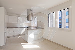 Modern apartment, empty spaces, kitchen
