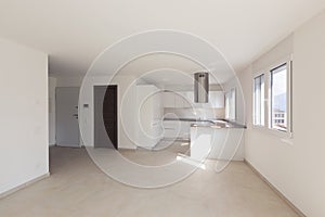 Modern apartment, empty spaces, kitchen photo