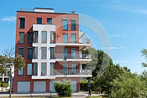 Modern apartment house in a new housing development area