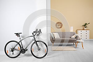 Modern apartment interior with bicycle