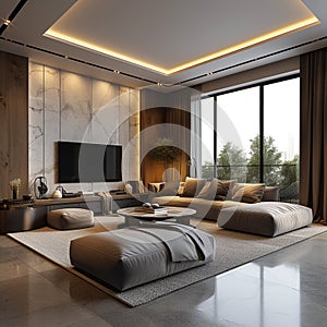 Modern apartment interior living or bedroom design with contemporary elegance