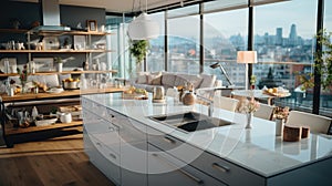 Modern apartment kitchen room in new luxury home