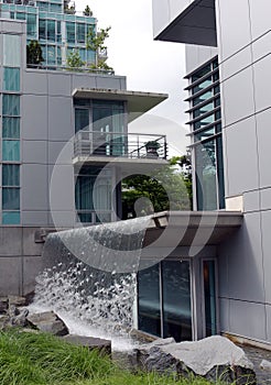 Modern apartments with waterfall